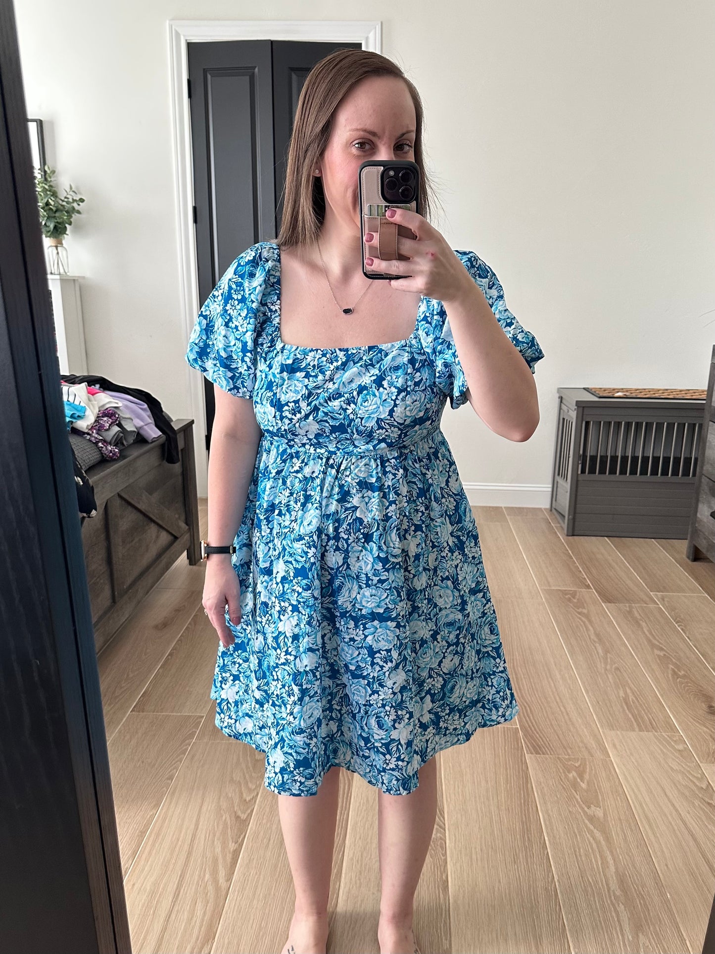 Blue Pouf Sleeve Dress