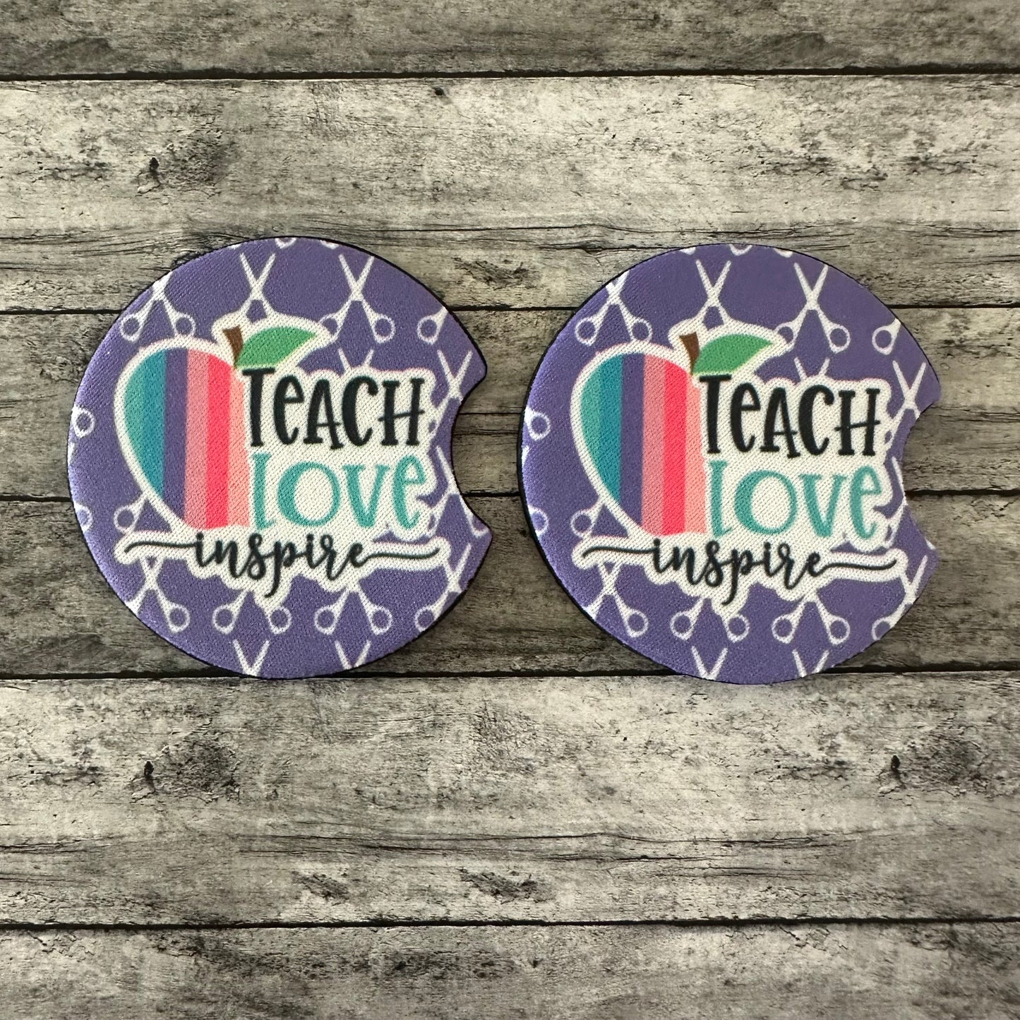 Teach Love Inspire Neoprene Car Coaster