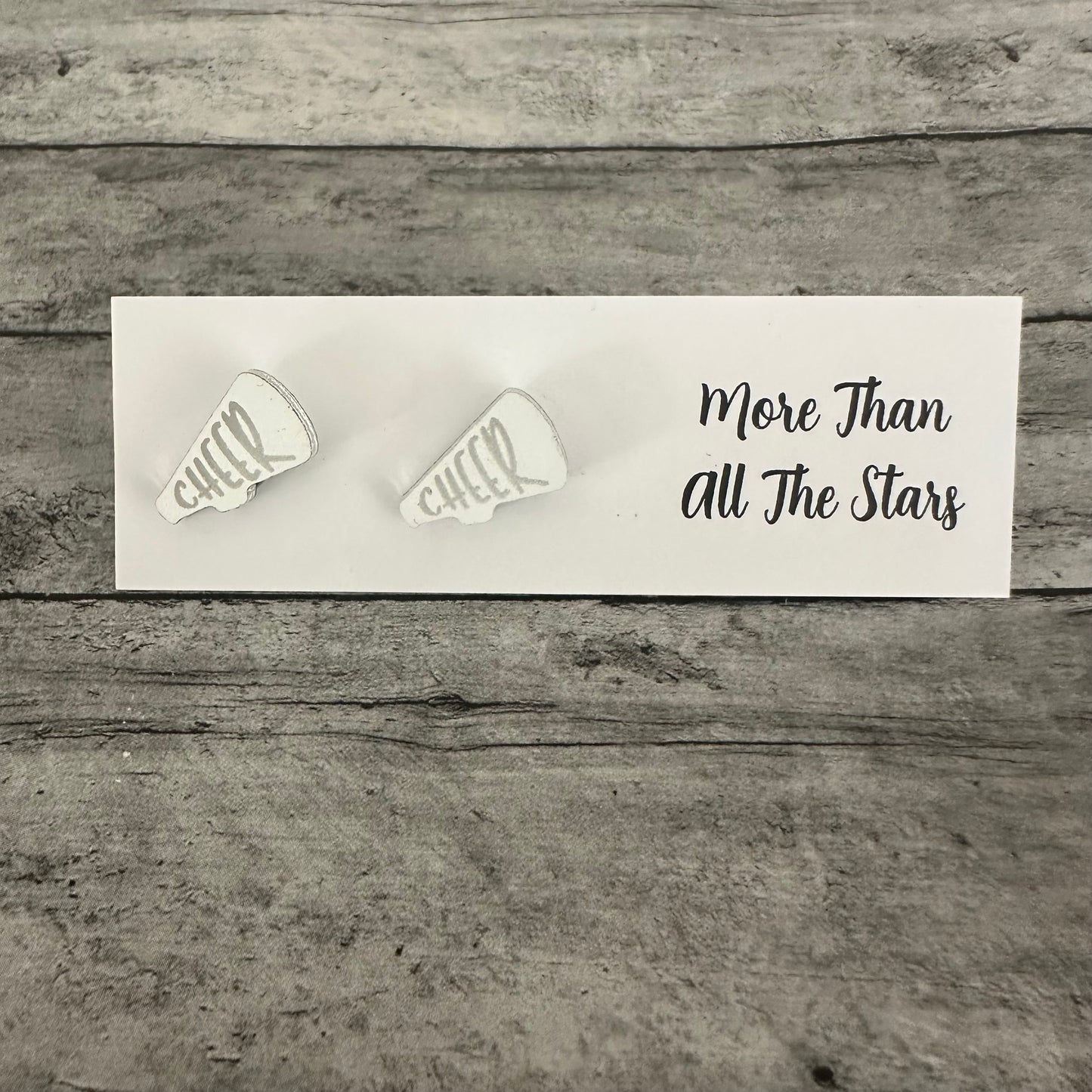 White and Silver Cheer Megaphone Studs