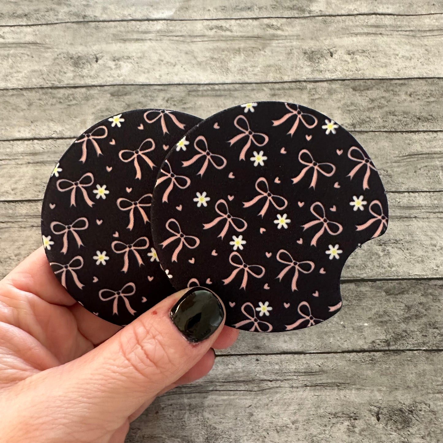 Pink Bow Neoprene Car Coaster