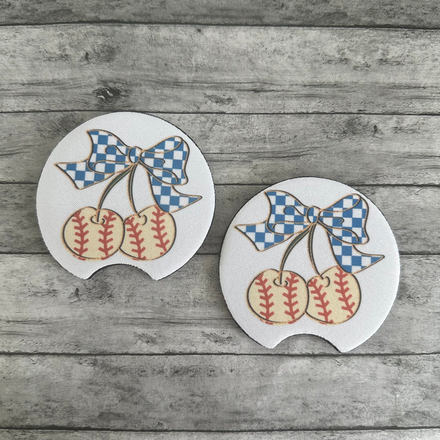 Cherry Baseball Neoprene Car Coaster