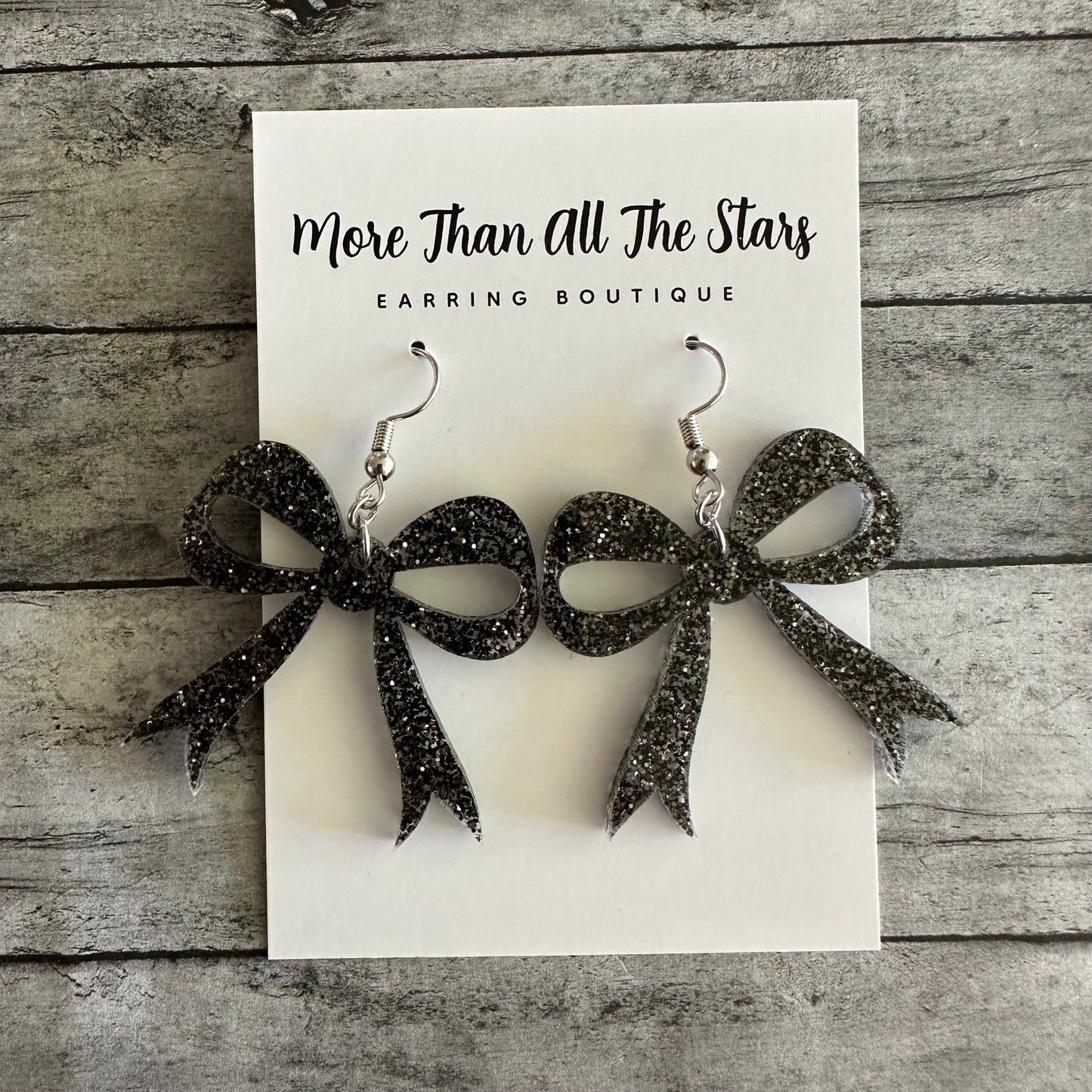 Black Glitter Bow Earrings