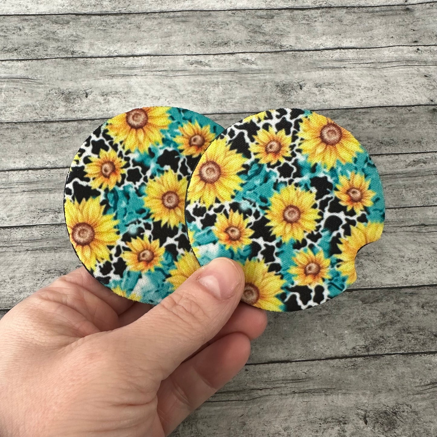Sunflower and Cow Spot Neoprene Car Coaster