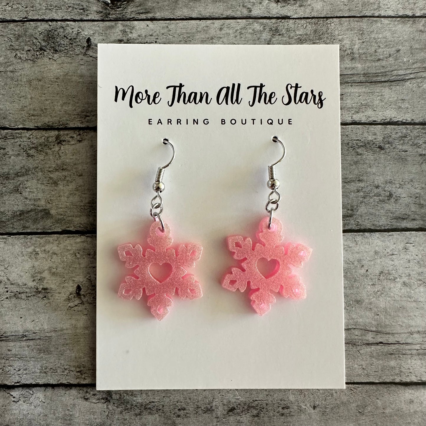 Pink Iridescent Snowflake Earrings