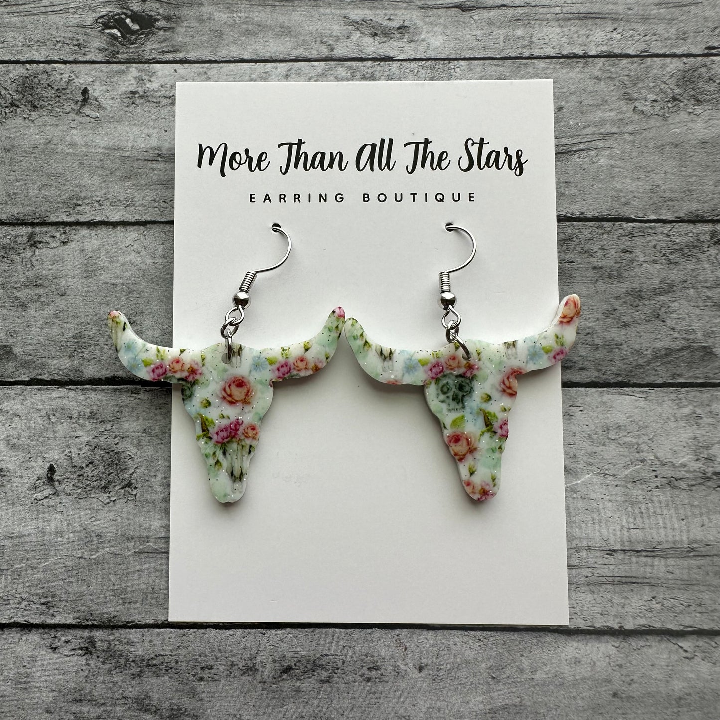 Floral Cow Skull Earrings