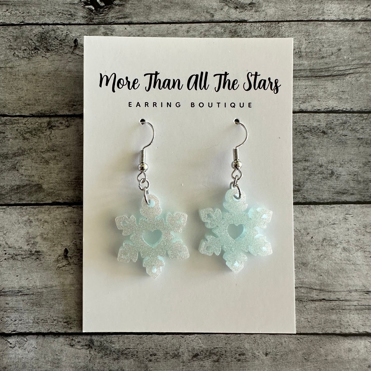 Blue Iridescent Snowflake Earrings