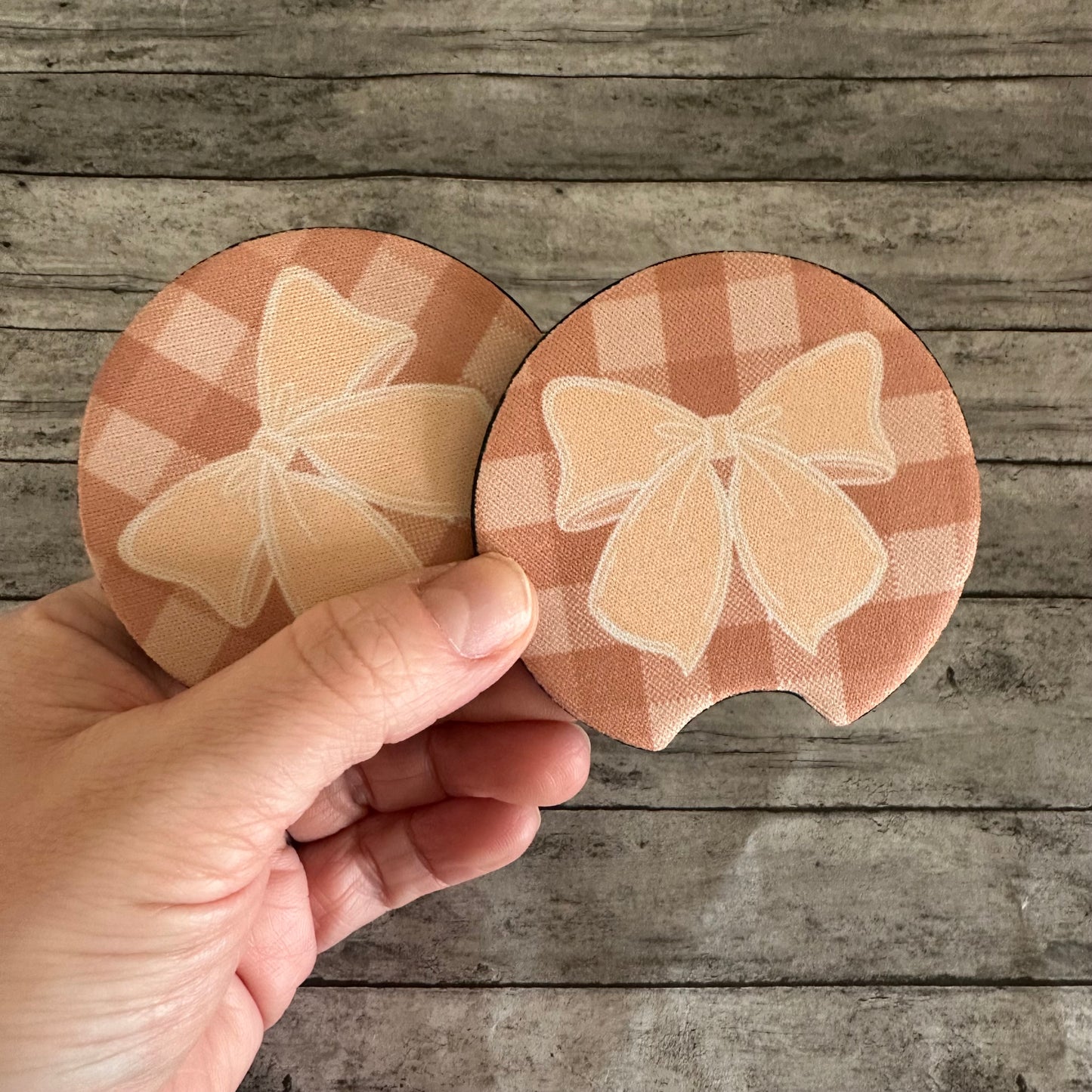 Beige Bow Neoprene Car Coaster
