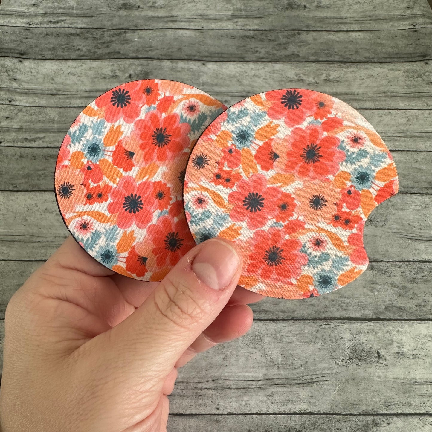Orange Floral Neoprene Car Coaster