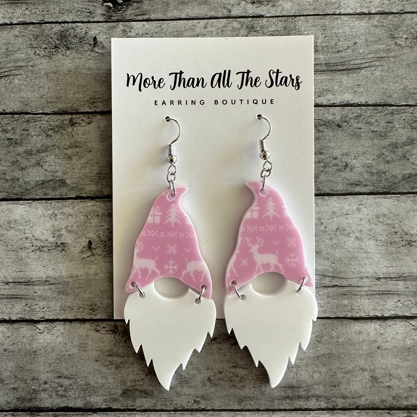 Pink Christmas Gnome Earrings