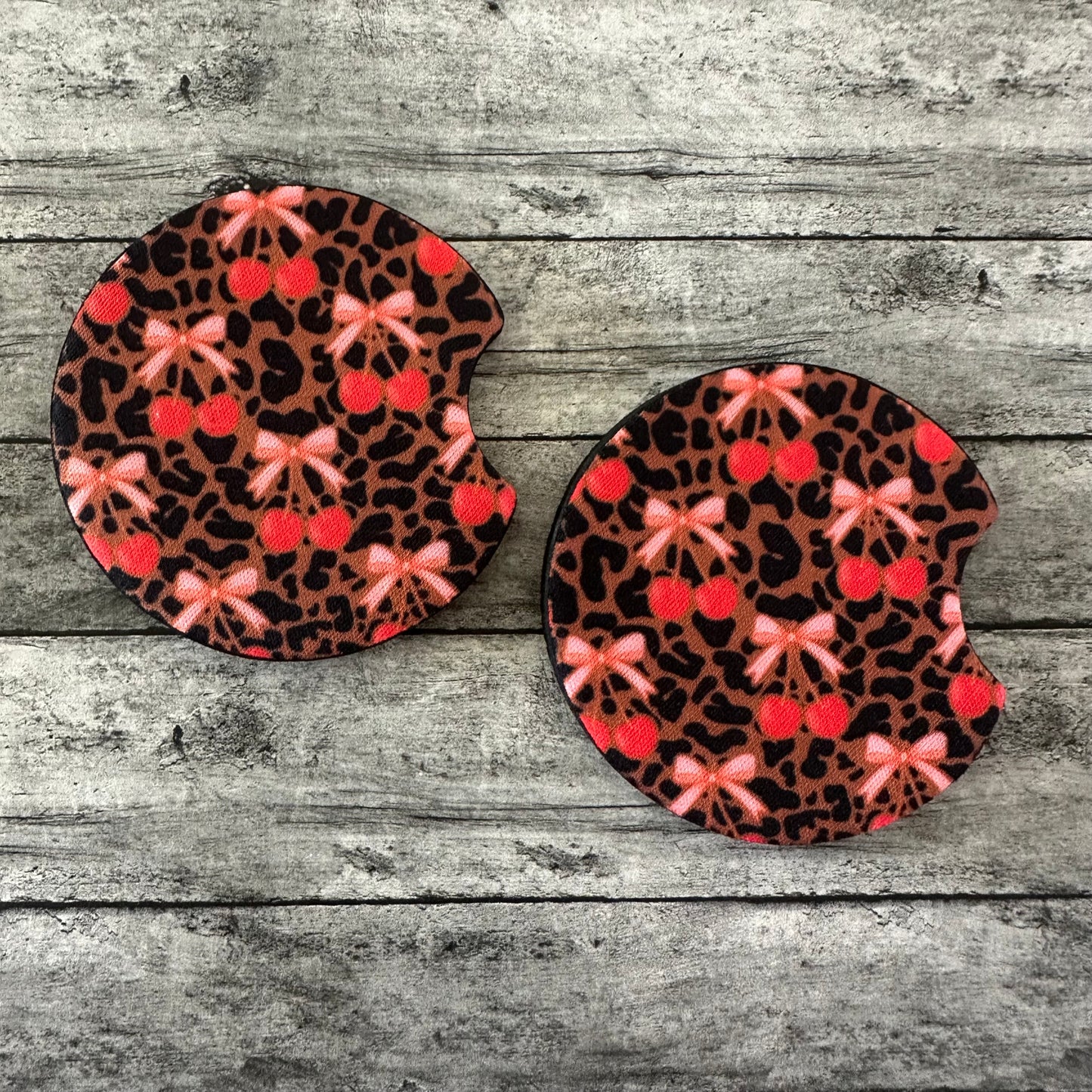 Leopard Cherry Neoprene Car Coaster