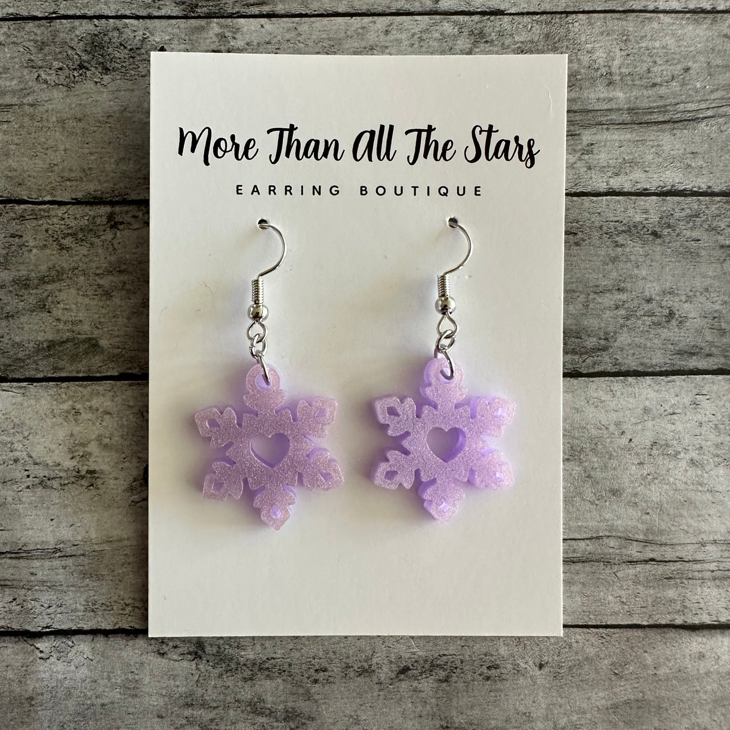 Purple Iridescent Snowflake Earrings