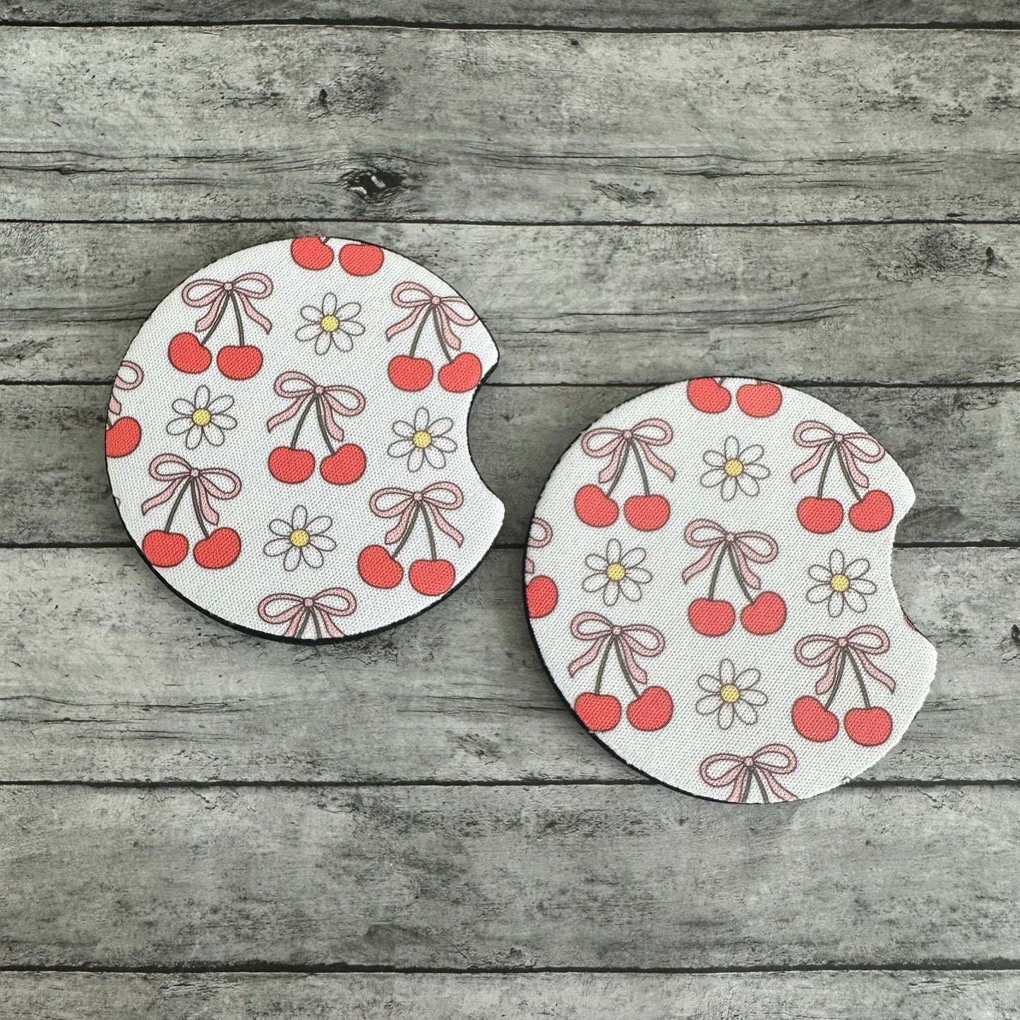 Daisies and Cherries Neoprene Car Coaster