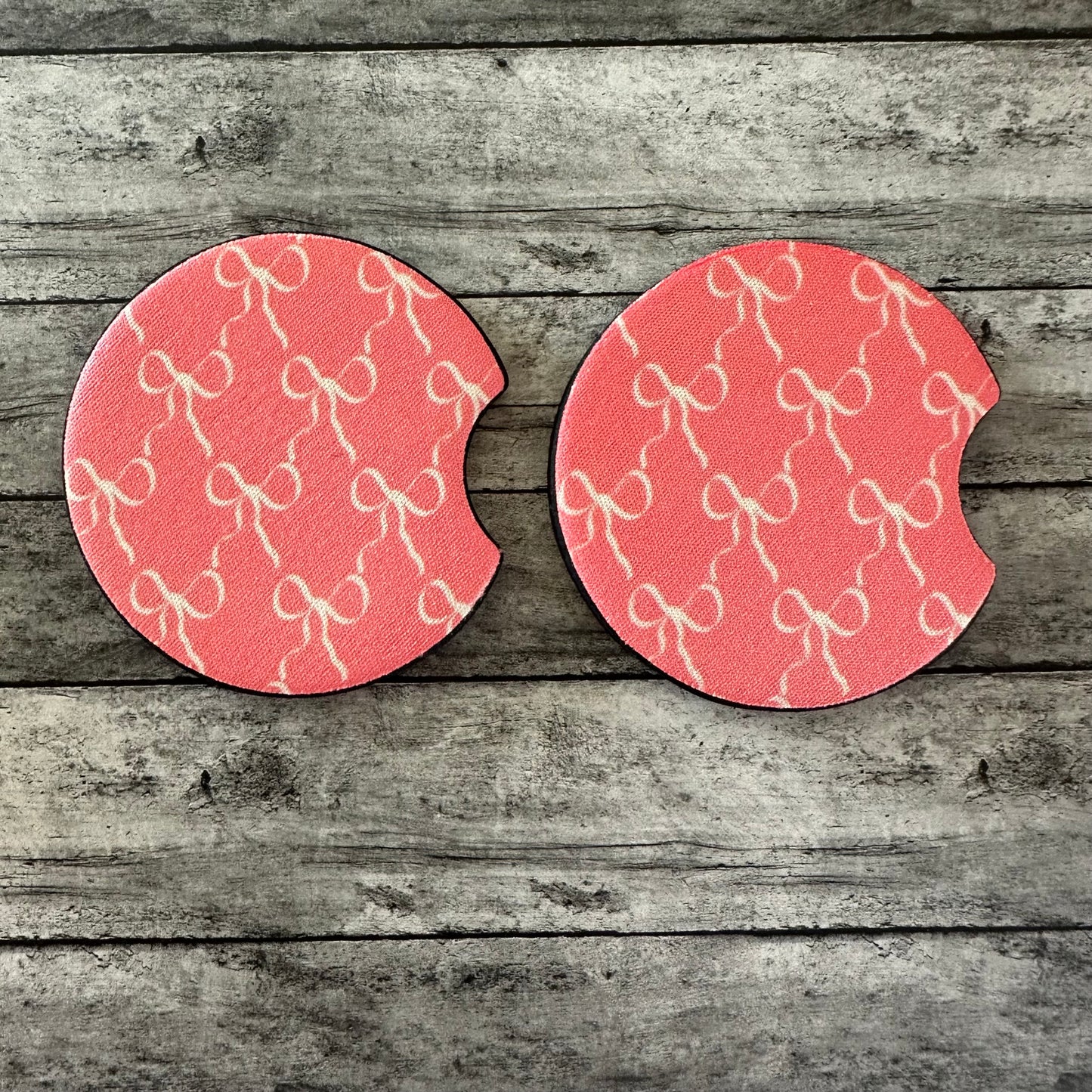 Pink Bow Neoprene Car Coaster