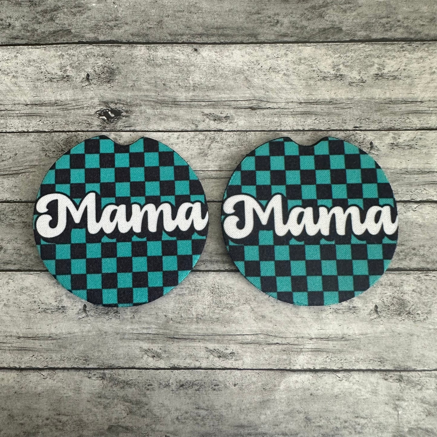 Checkered Mama Neoprene Car Coaster