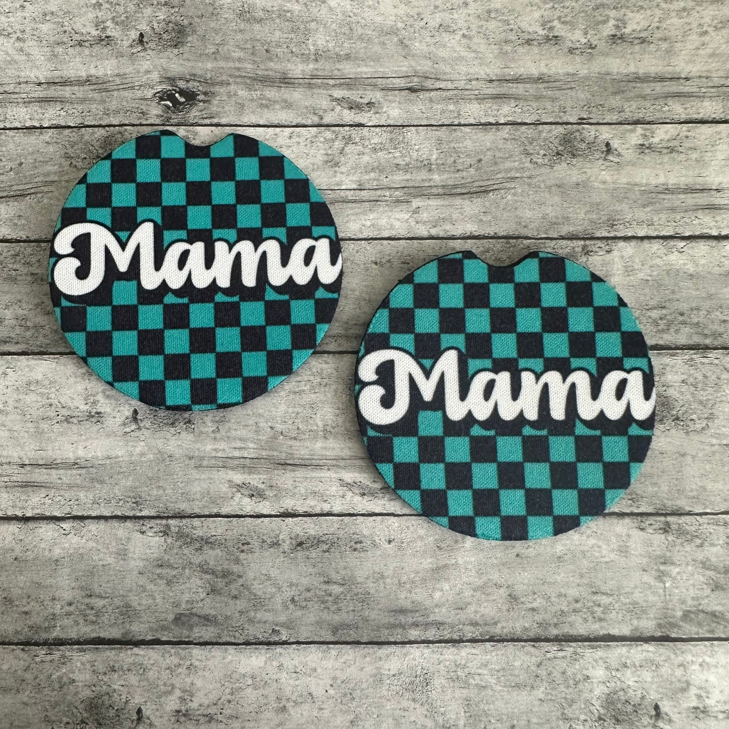 Checkered Mama Neoprene Car Coaster