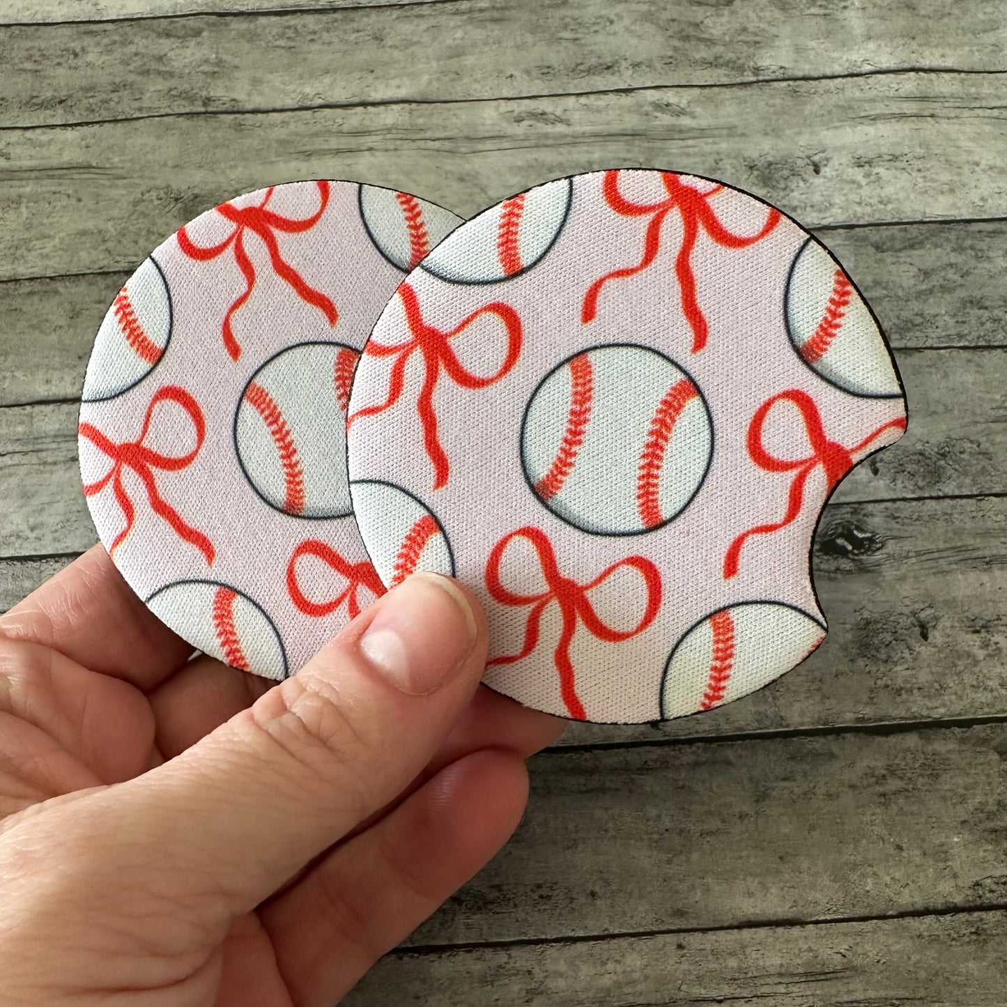 Pink Baseball Neoprene Car Coaster