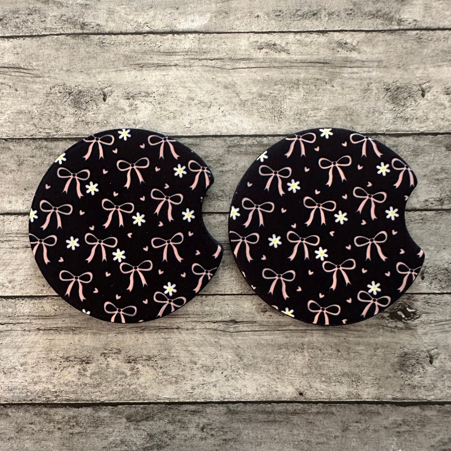 Pink Bow Neoprene Car Coaster