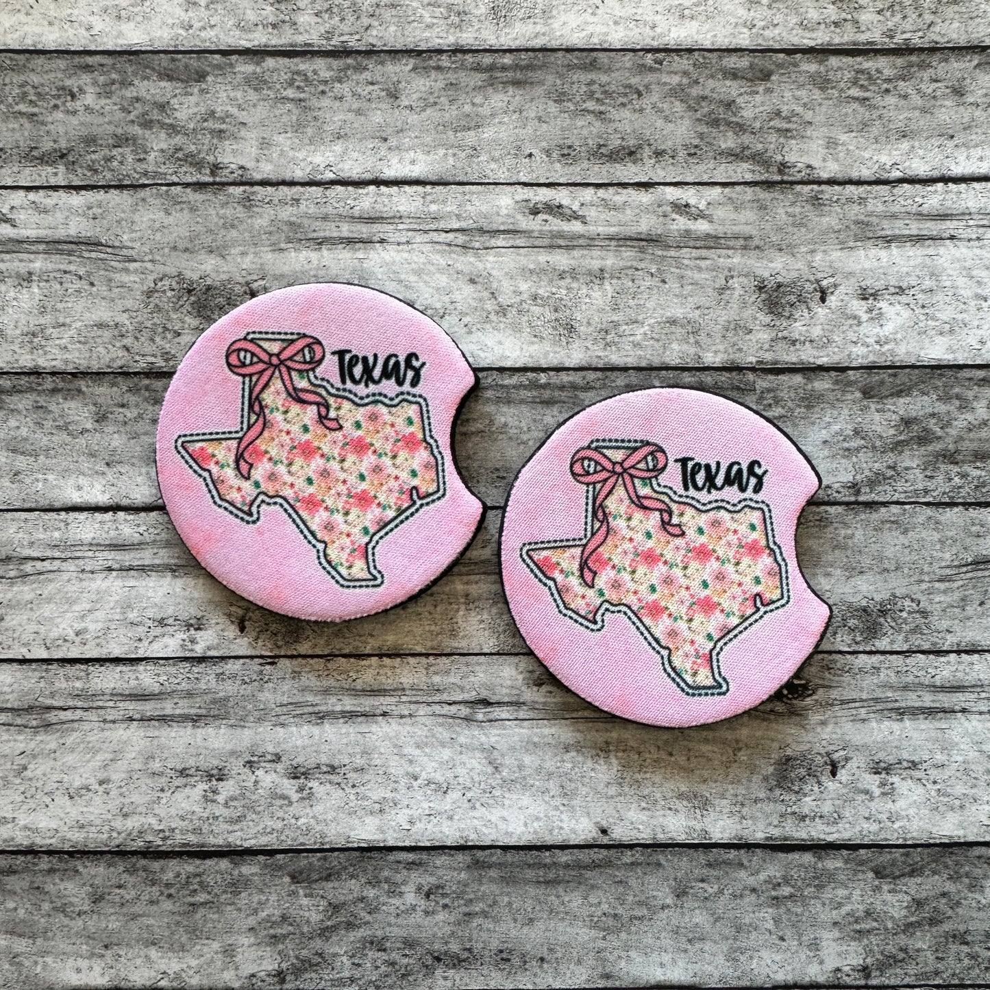 Pink Texas Neoprene Car Coaster