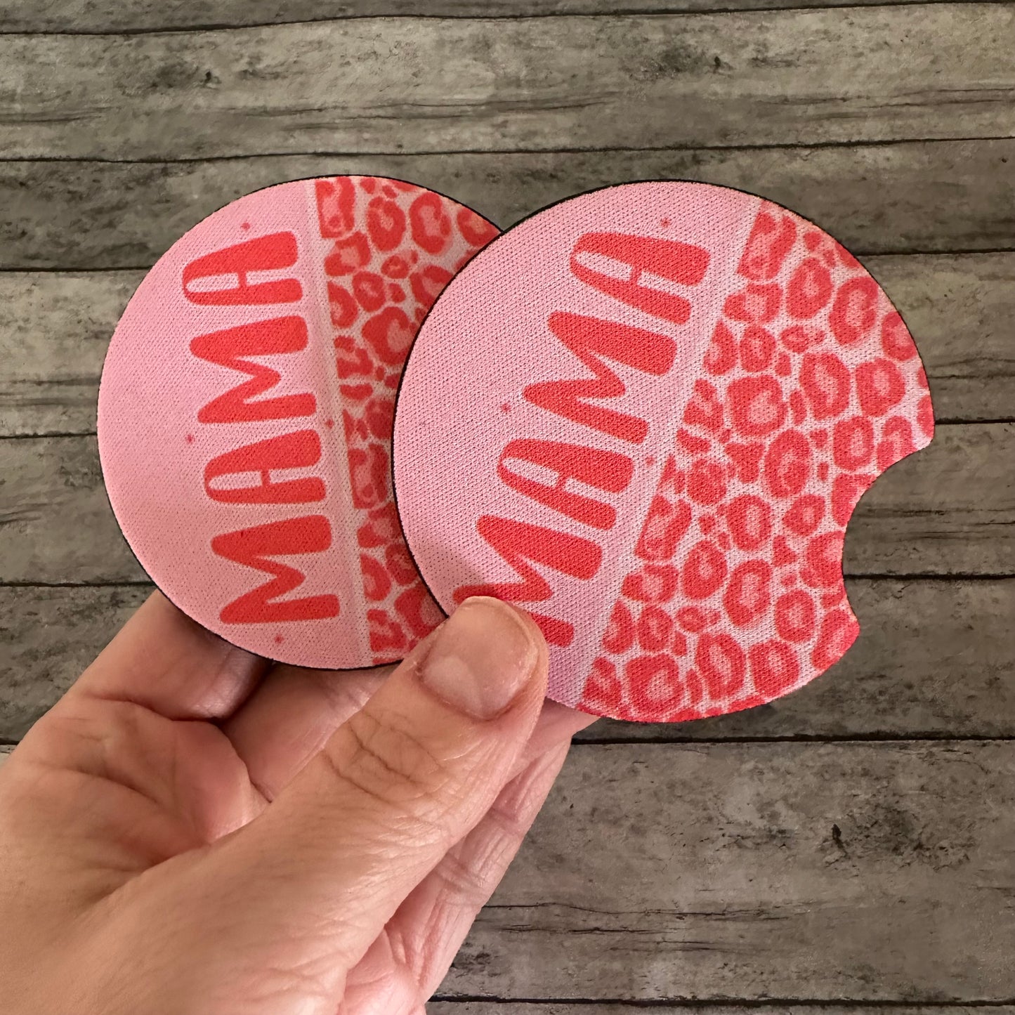 Pink Leopard Mama Neoprene Car Coaster