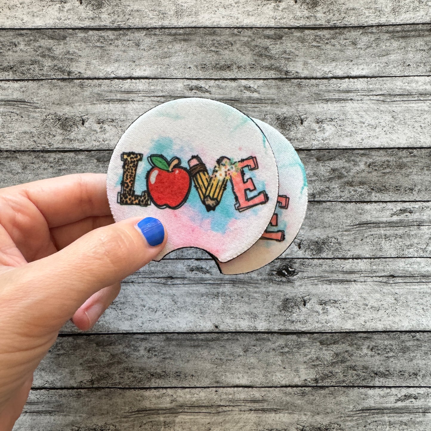 Teacher Love Neoprene Car Coaster