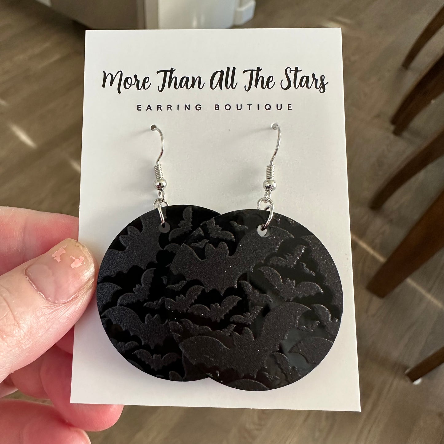 Black Monotone Bat Earrings