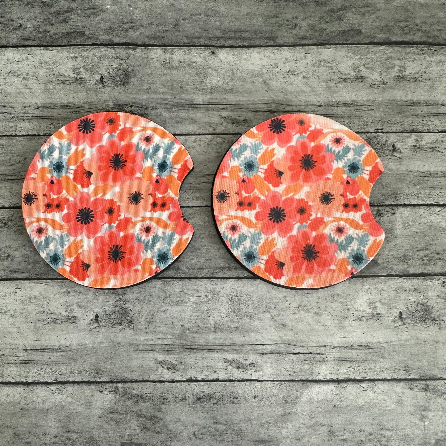 Orange Floral Neoprene Car Coaster