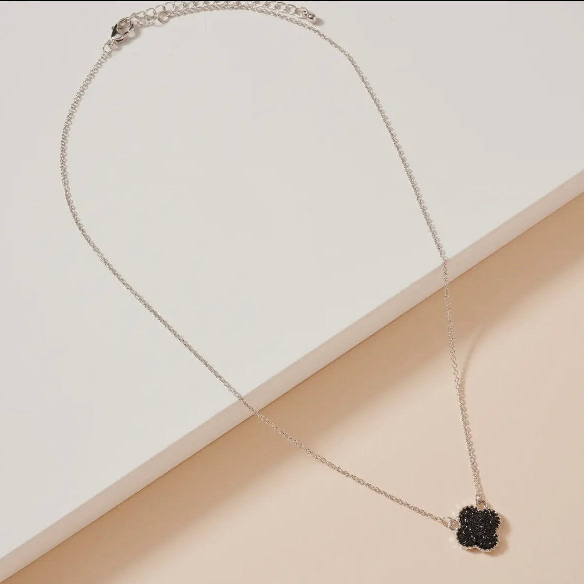 Black Flower Charm Druzy Stone Necklace