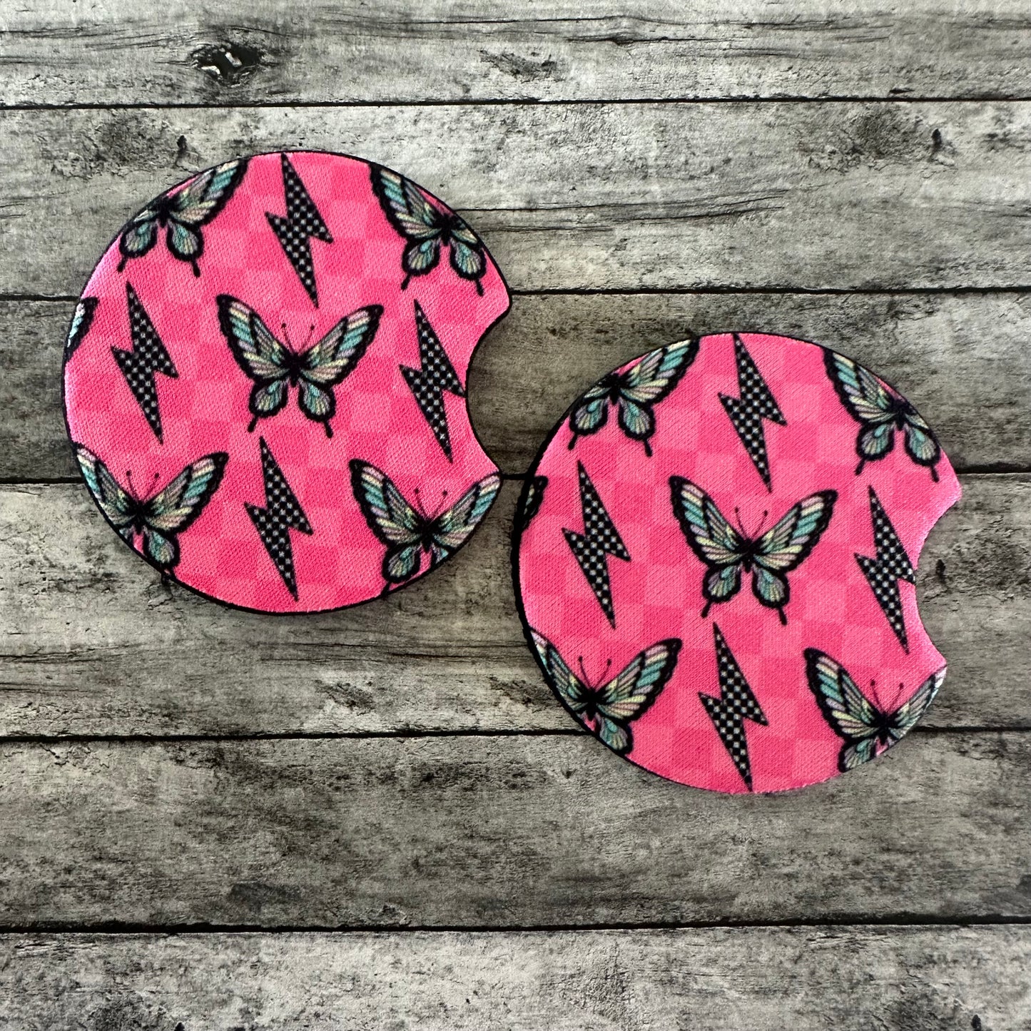 Pink Butterfly Neoprene Car Coaster