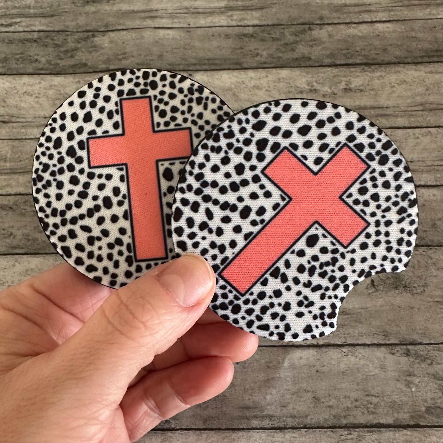 Coral Cross Neoprene Car Coaster