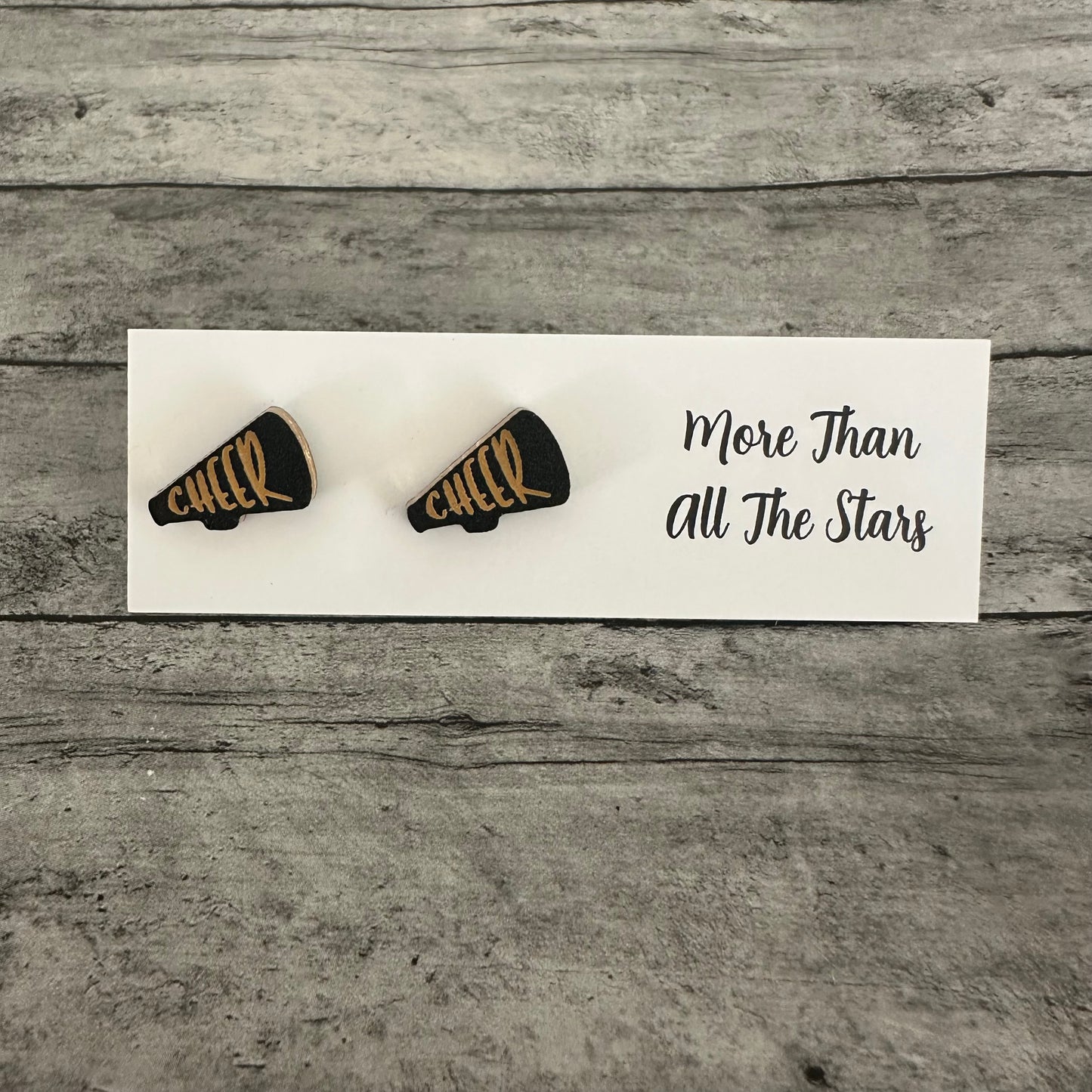 Black and Gold Cheer Megaphone Studs