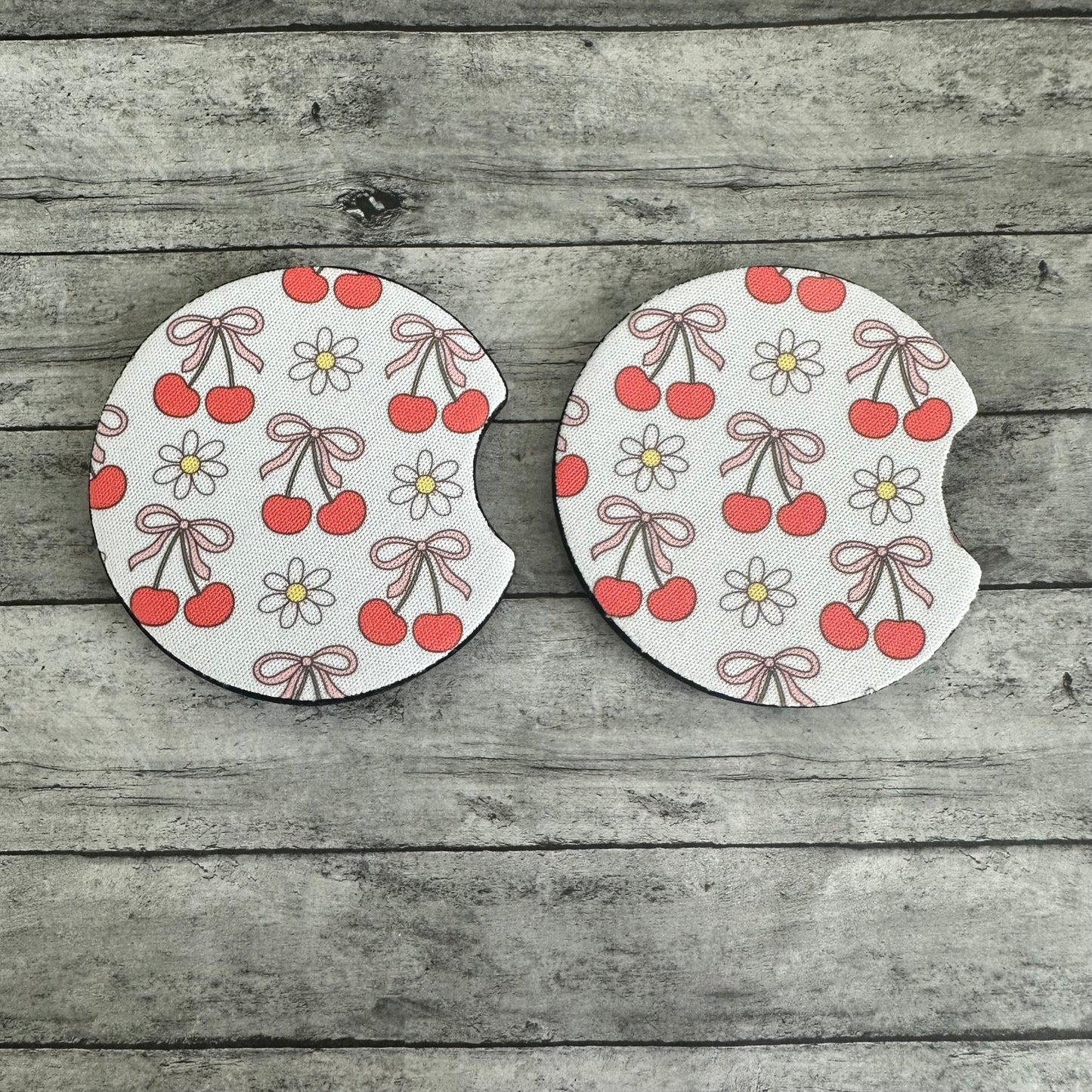 Daisies and Cherries Neoprene Car Coaster