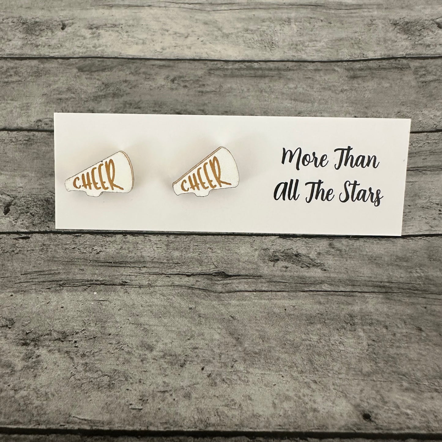 White and Gold Cheer Megaphone Studs