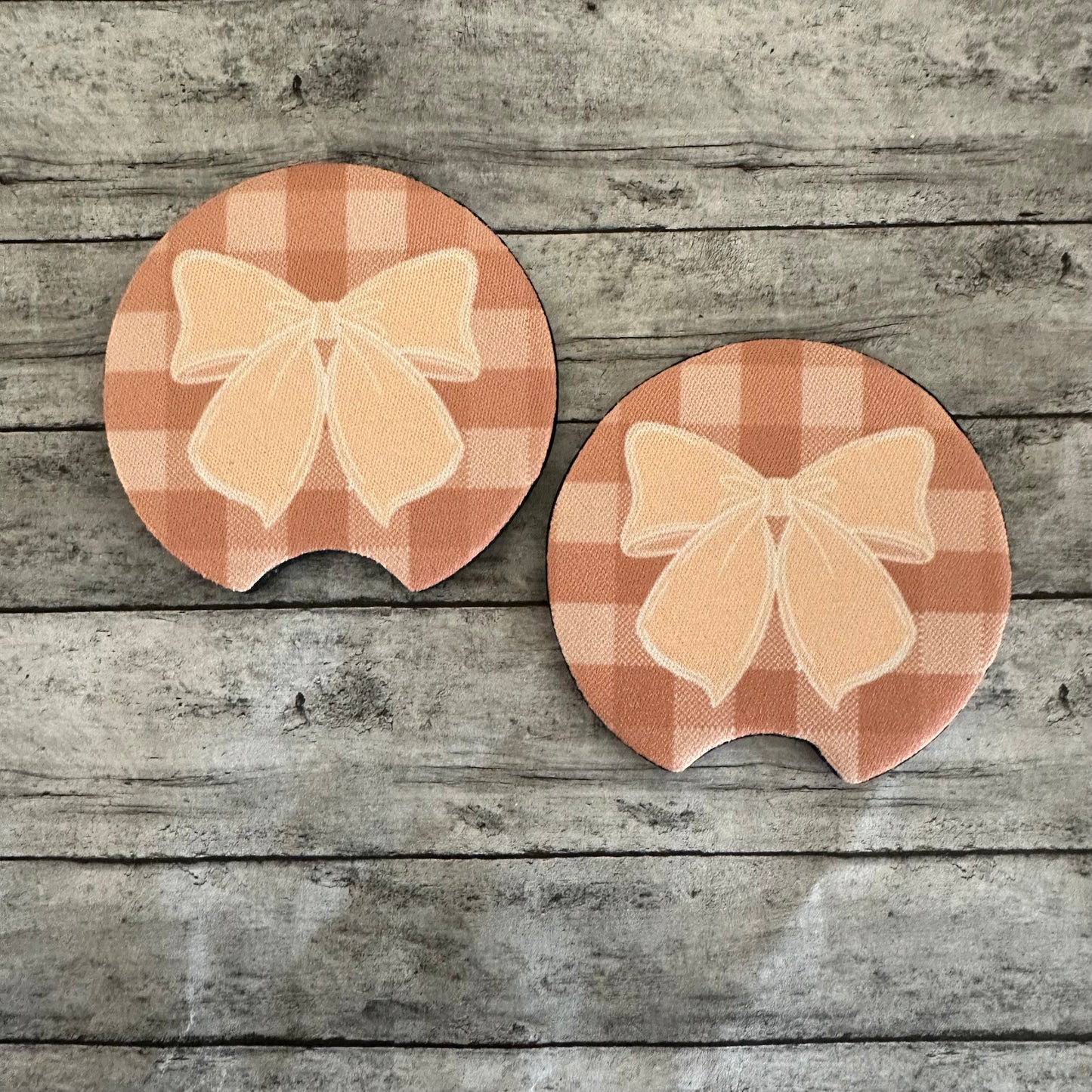 Beige Bow Neoprene Car Coaster