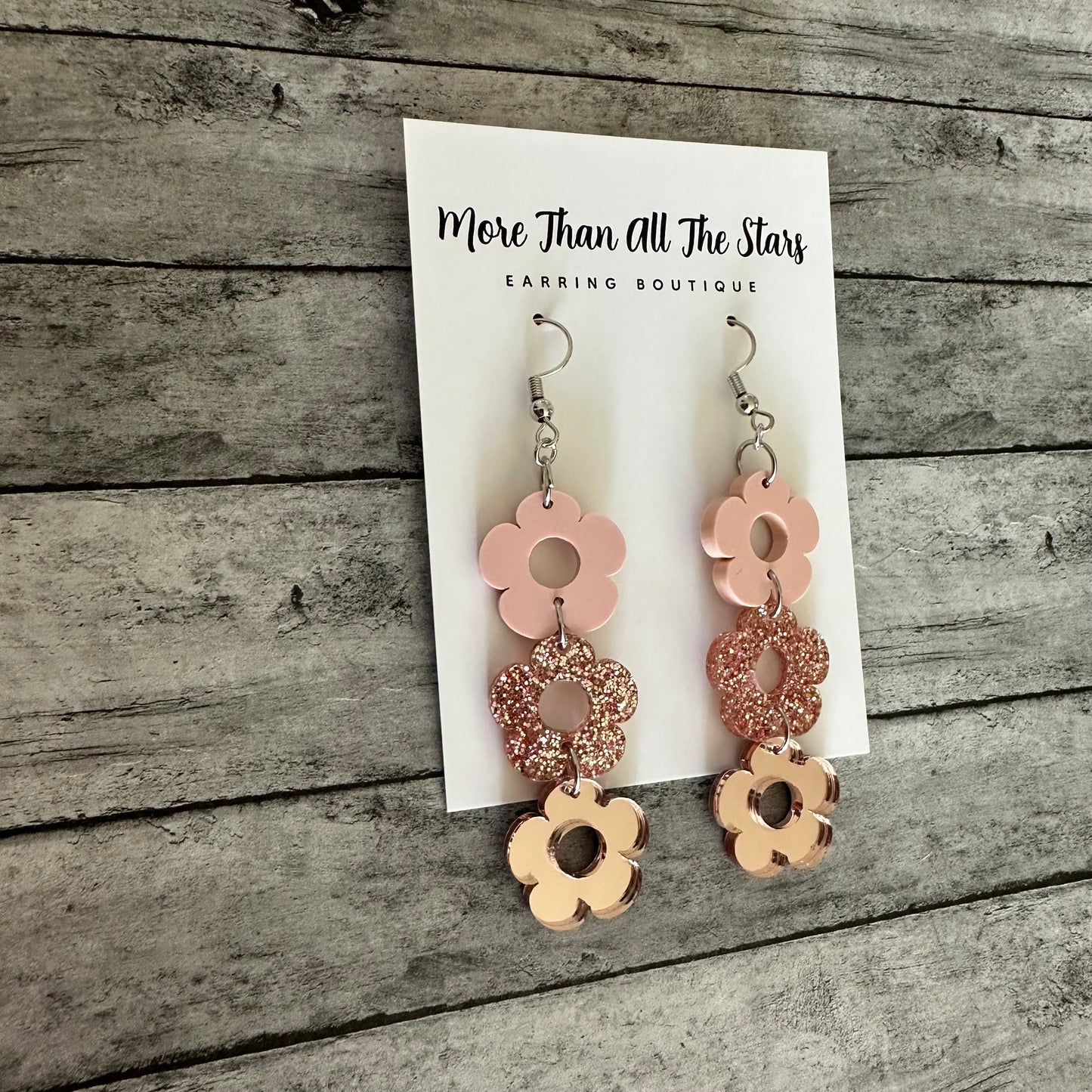 3 Rose Gold Flower Earrings