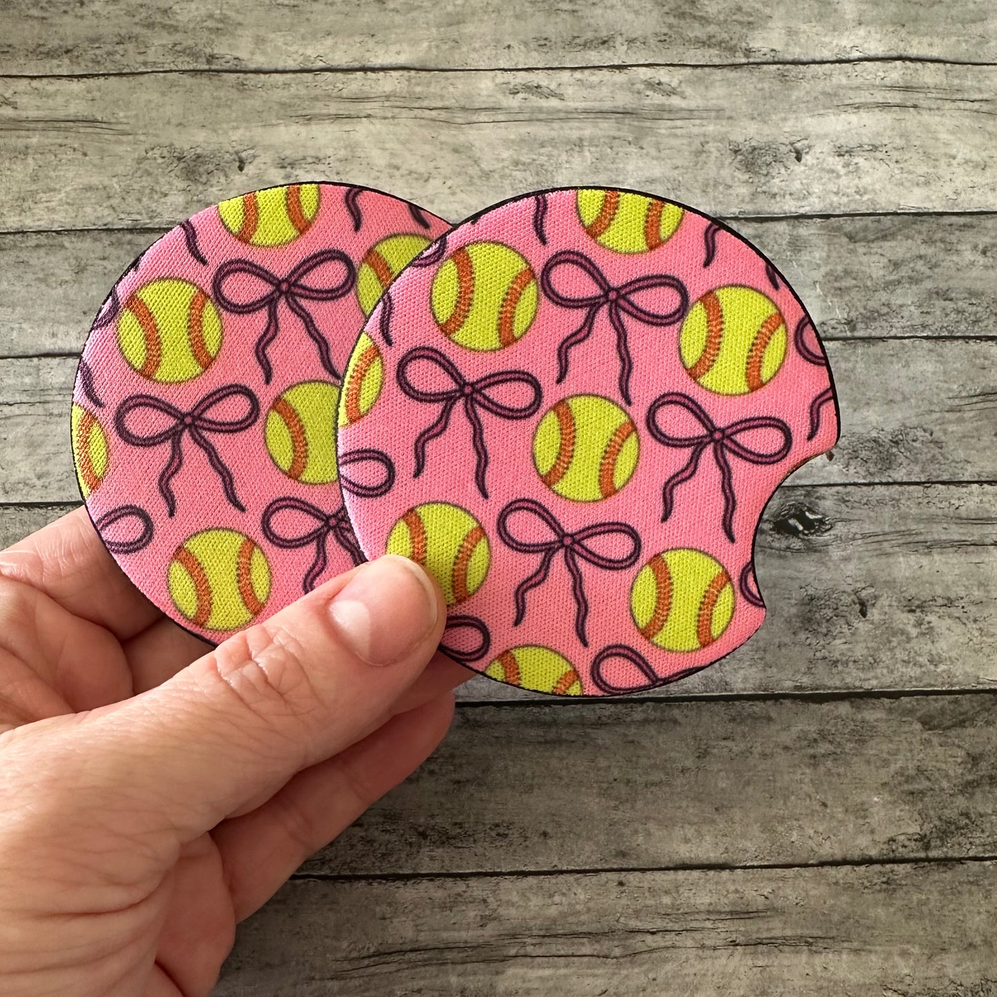 Pink Softball Neoprene Car Coaster