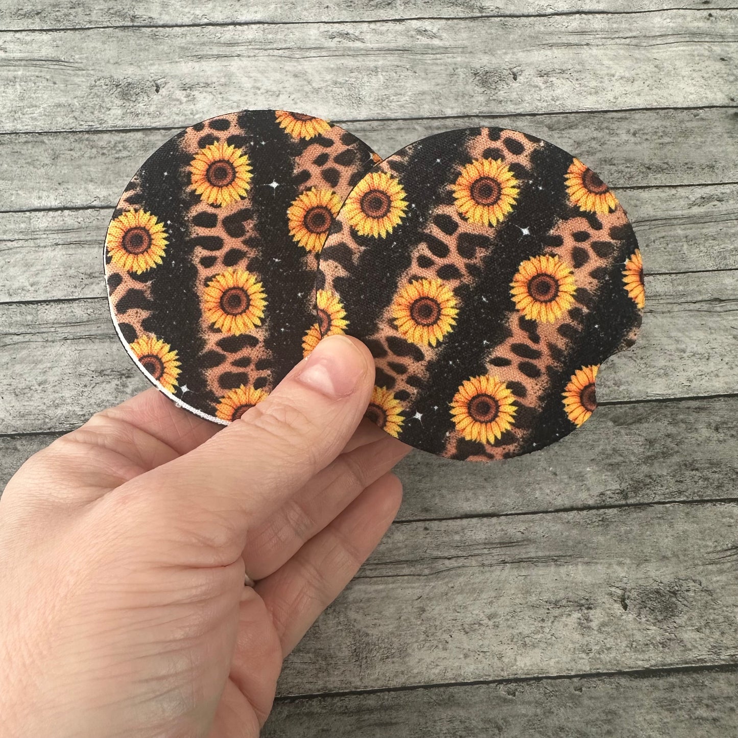 Sunflower Leopard Print Neoprene Car Coaster