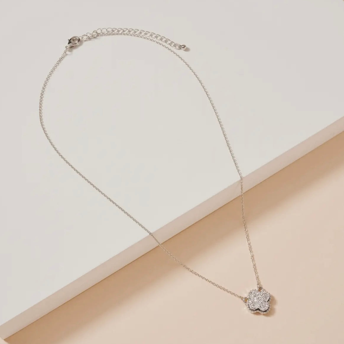 Silver Flower Charm Druzy Stone Necklace