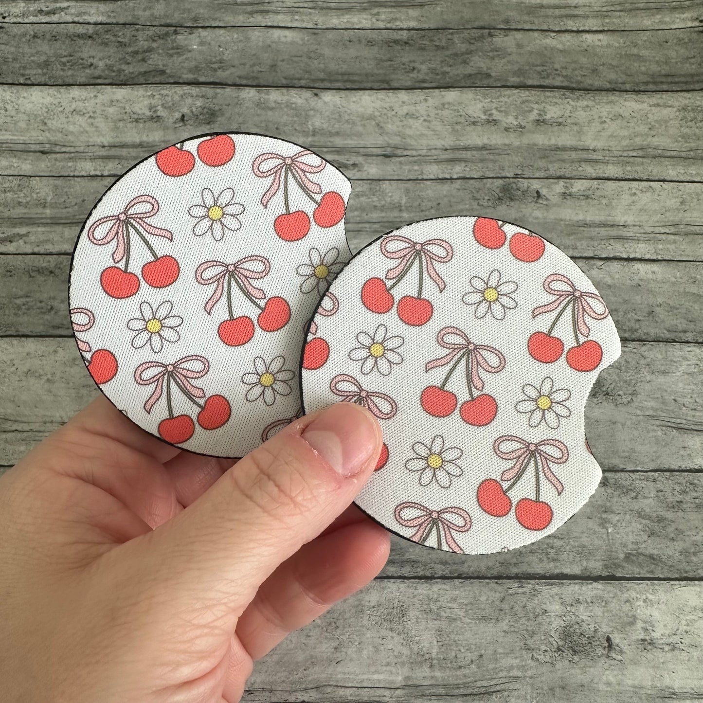 Daisies and Cherries Neoprene Car Coaster