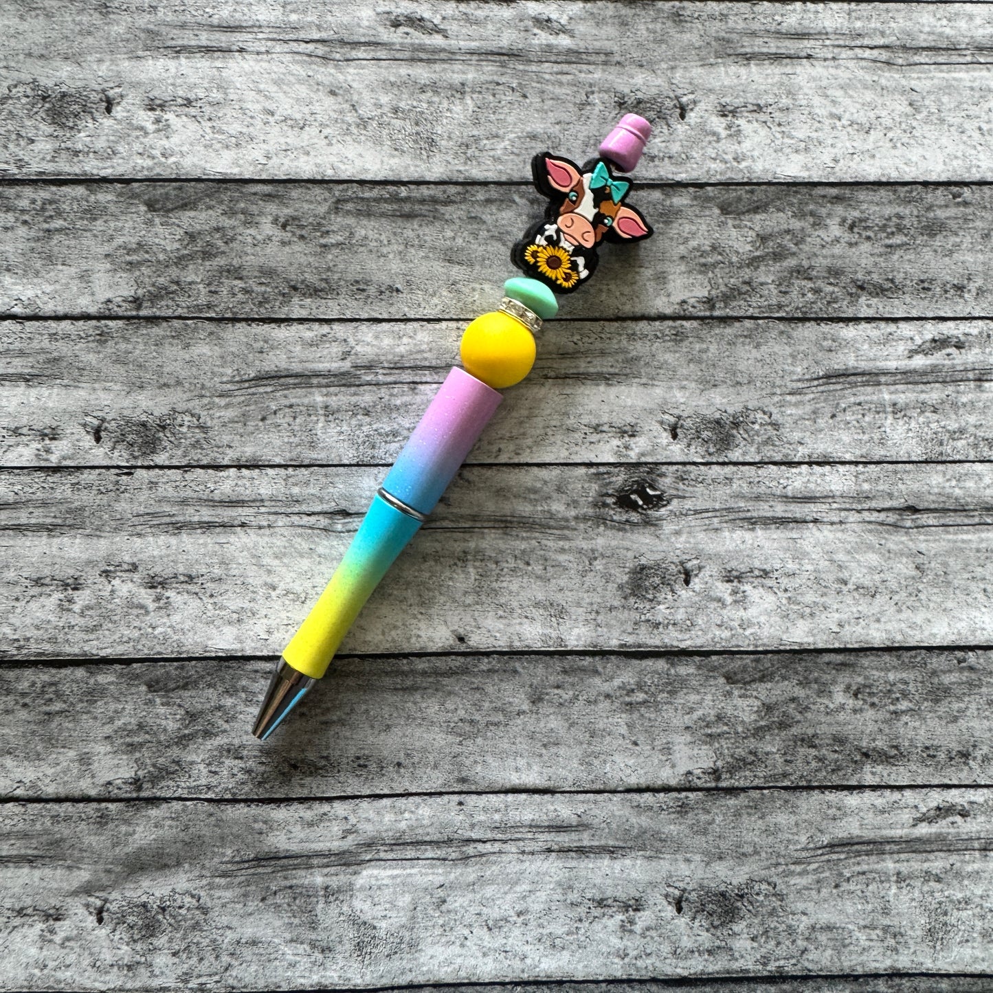 Sunflowers And Cow Beaded Pen
