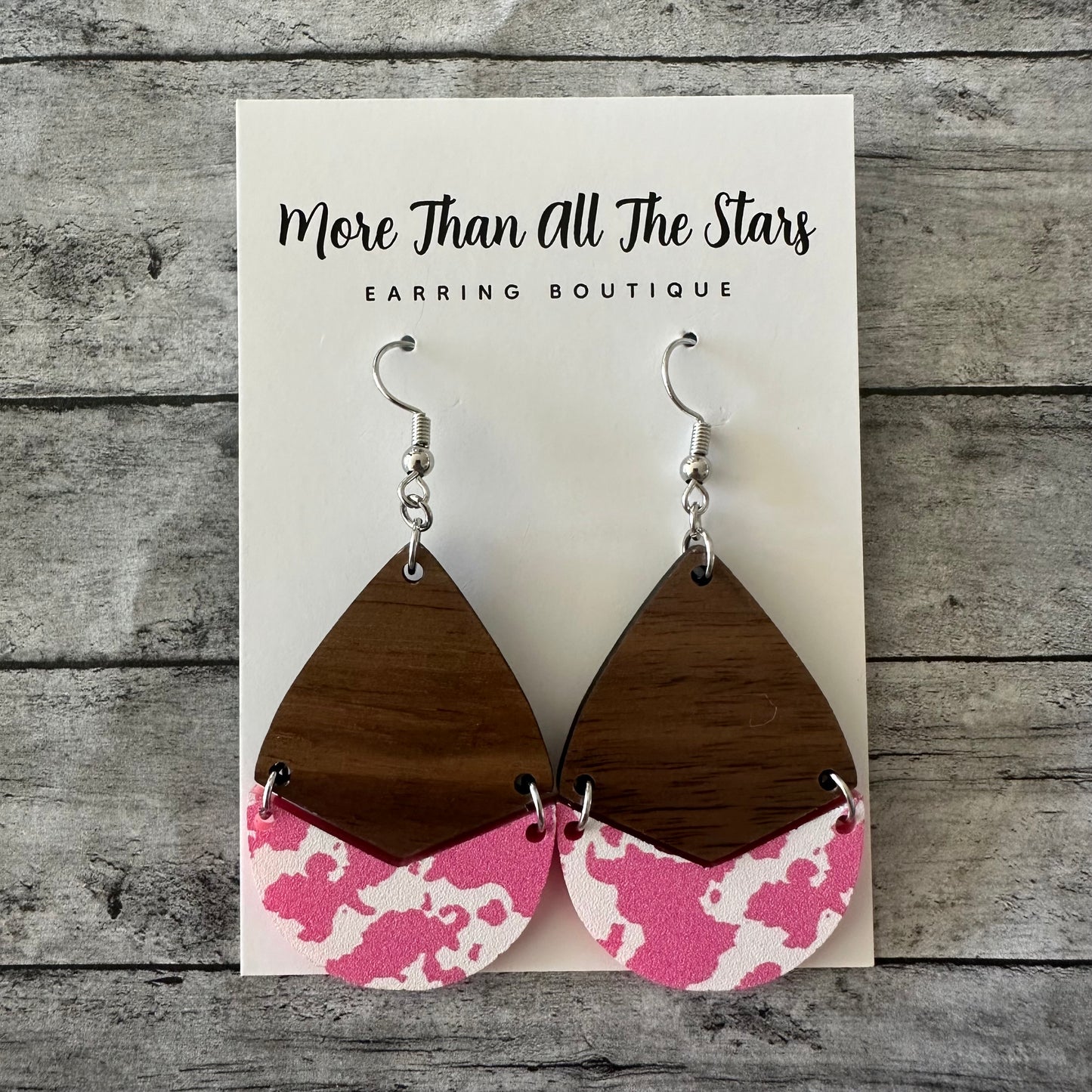 Pink Cow Spot Split Teardrop Earrings