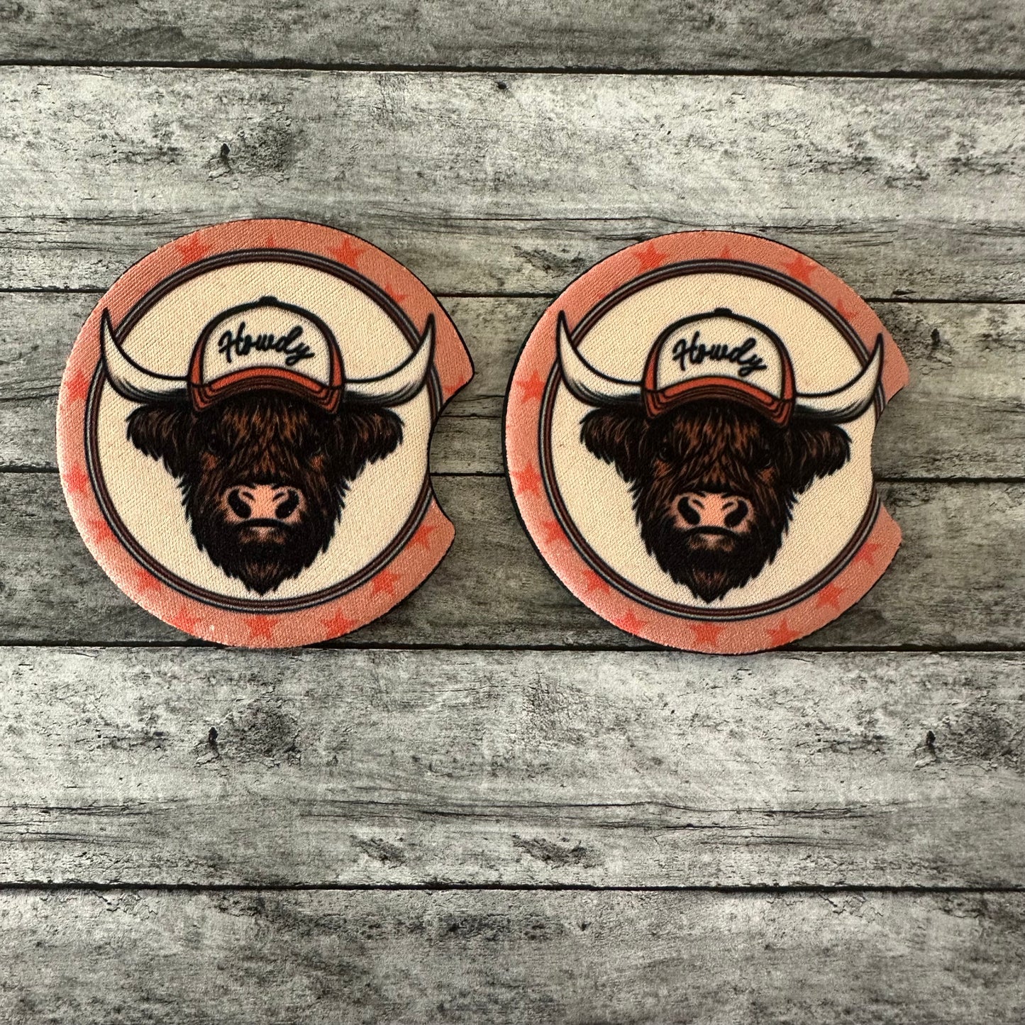 Howdy Highland Cow Neoprene Car Coaster