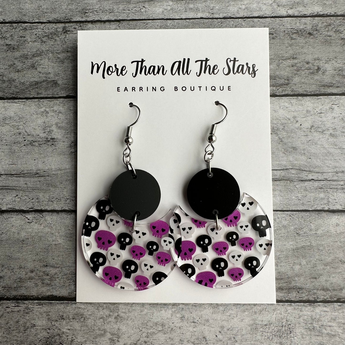 Skull Crescent Circle Earrings