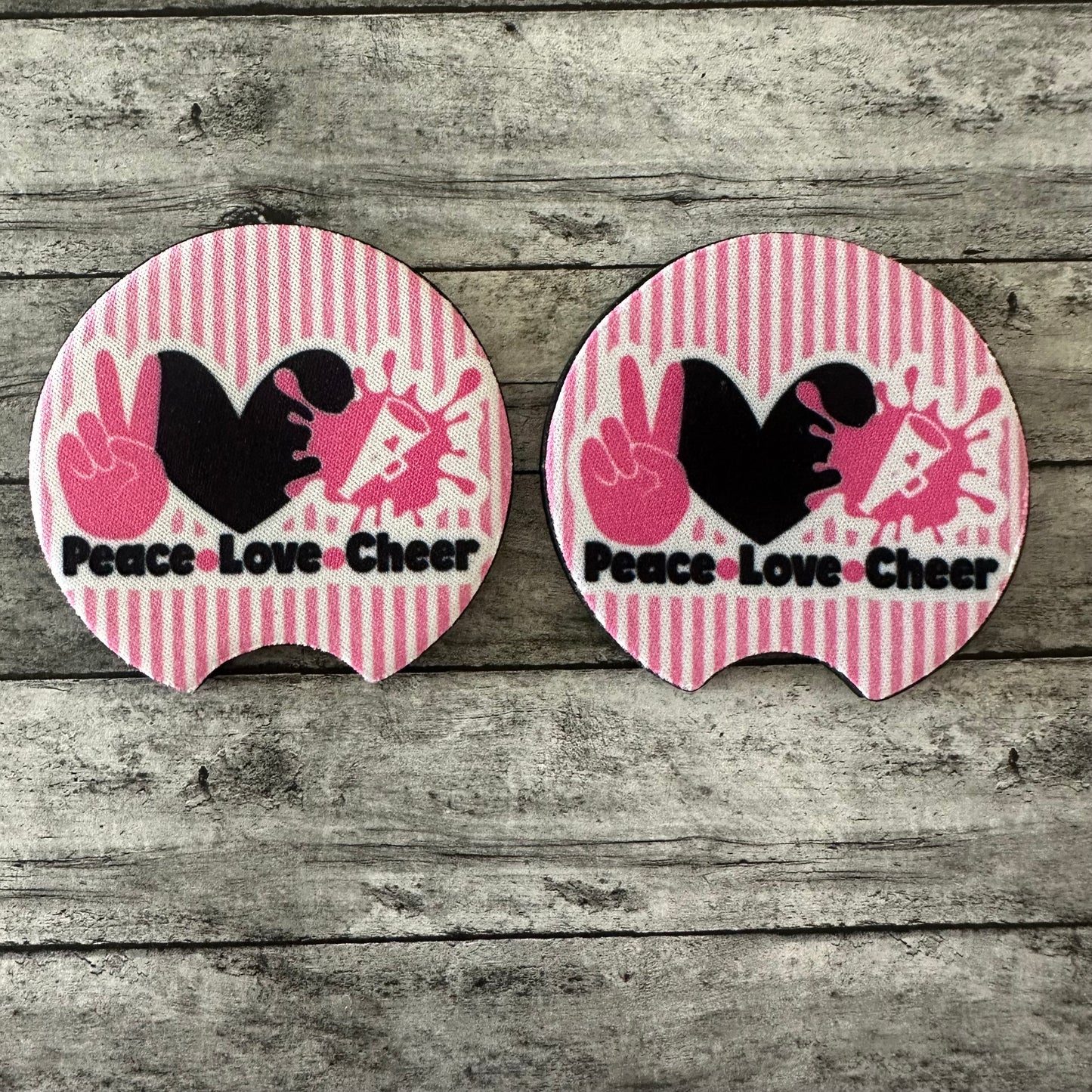 Peace, Love, Cheer Neoprene Car Coaster