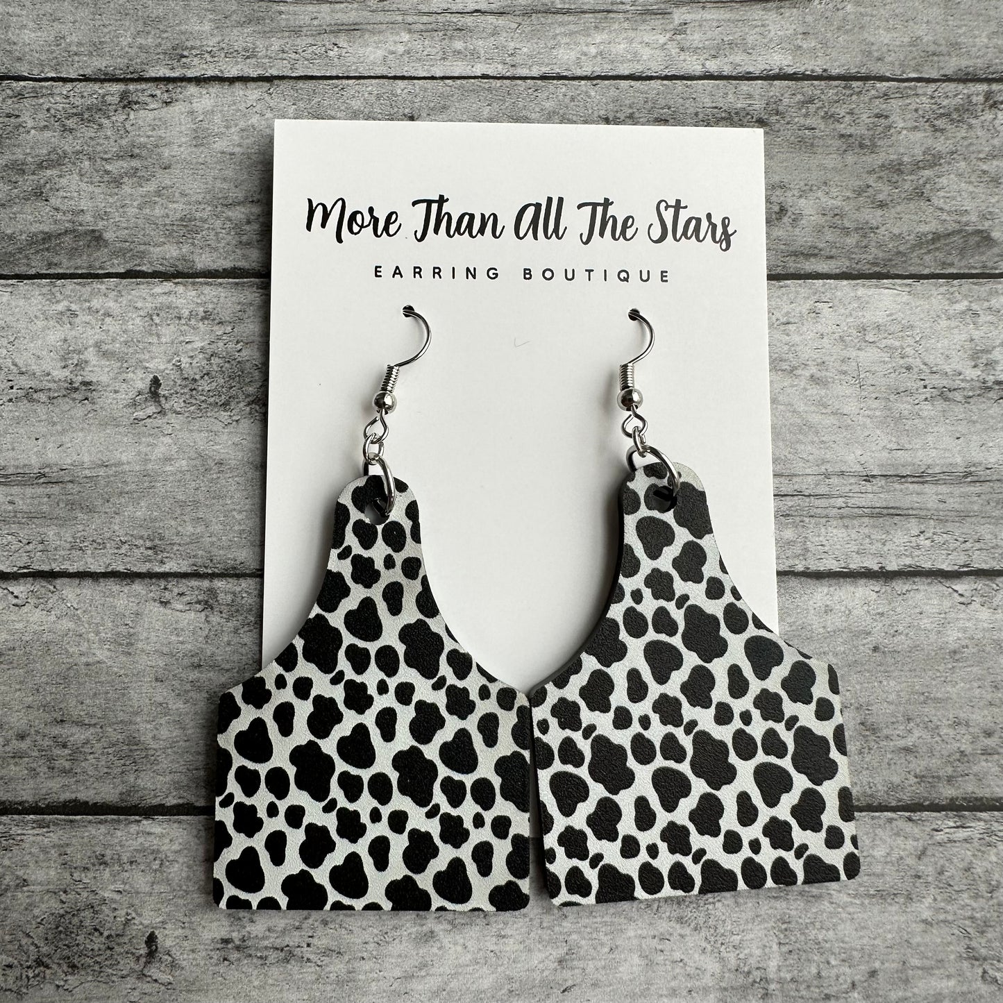 Cow Print Cow Tag Earrings