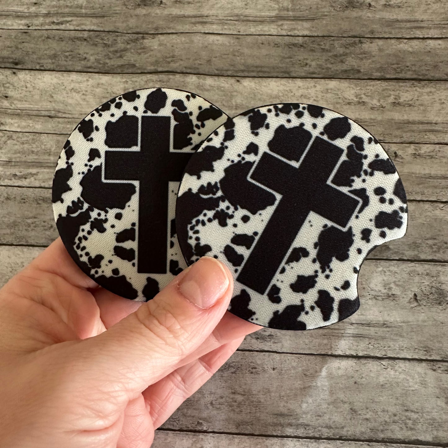 Black Cross Neoprene Car Coaster