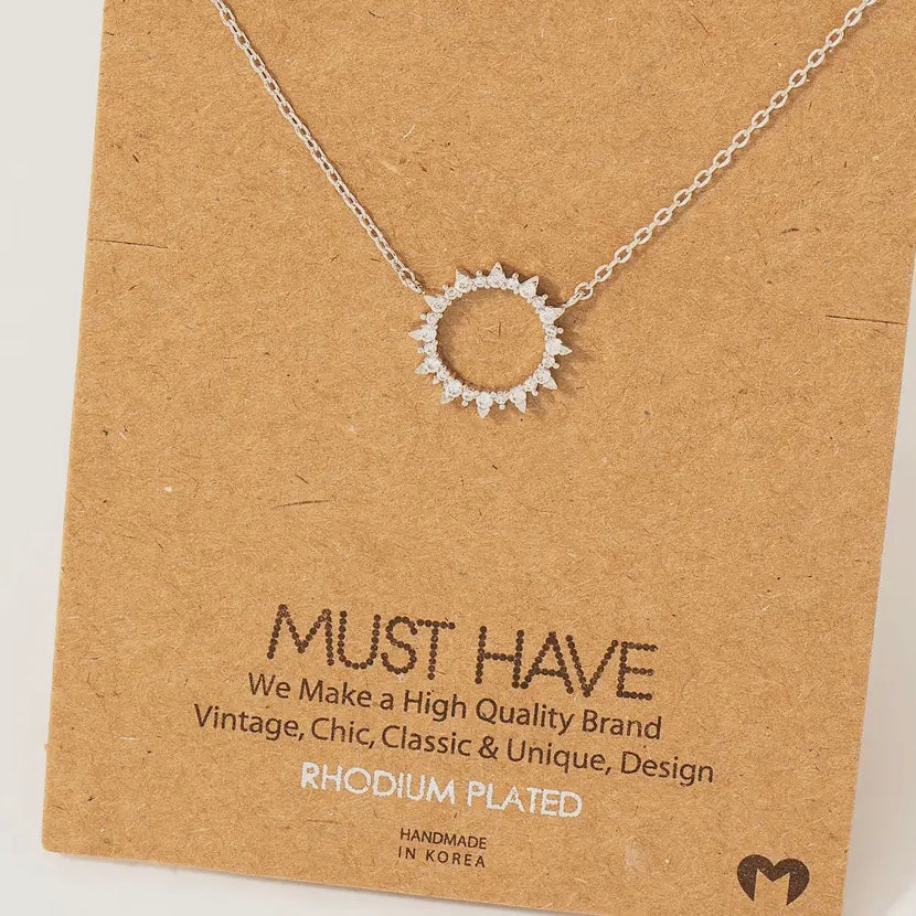 Pave Circle Sun Pendant Necklace