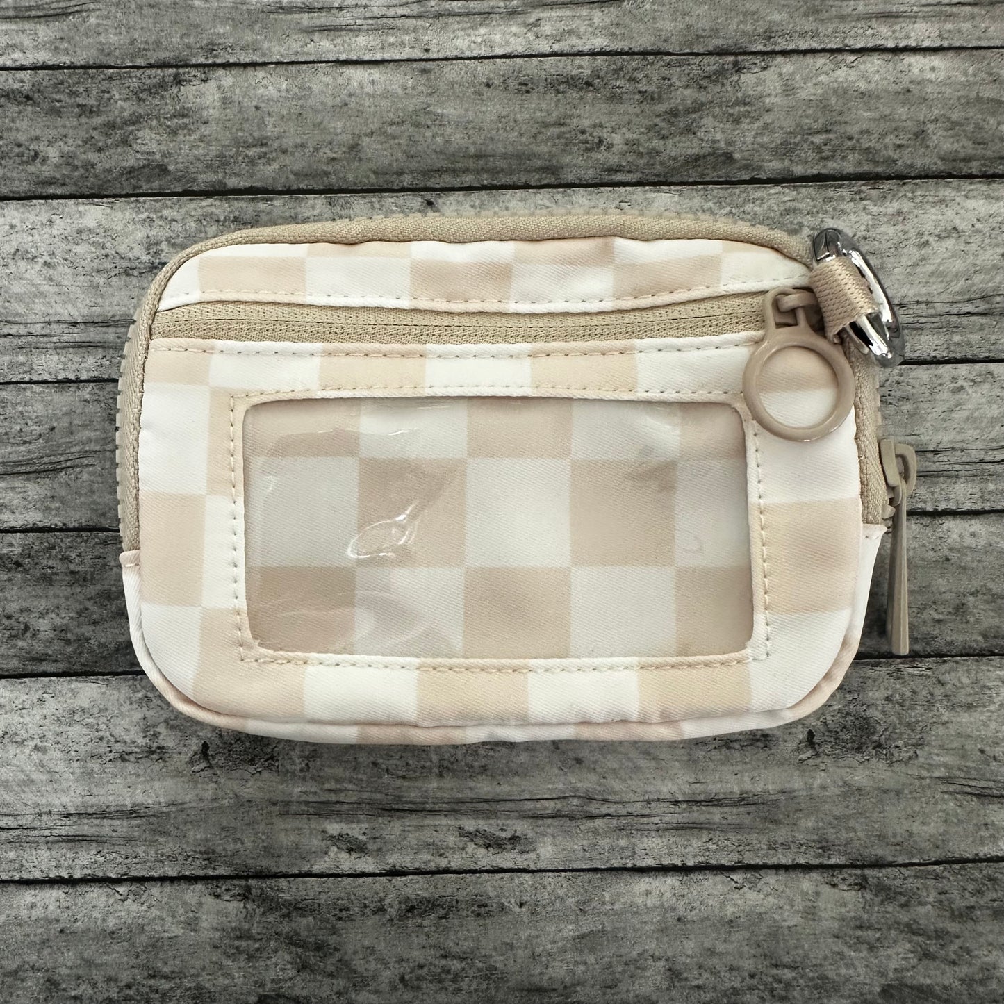 Beige Check Wristlet Wallet