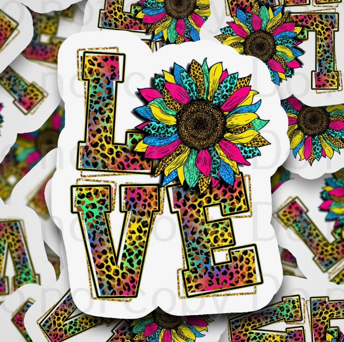 Rainbow Leopard Sunflower Love Sticker