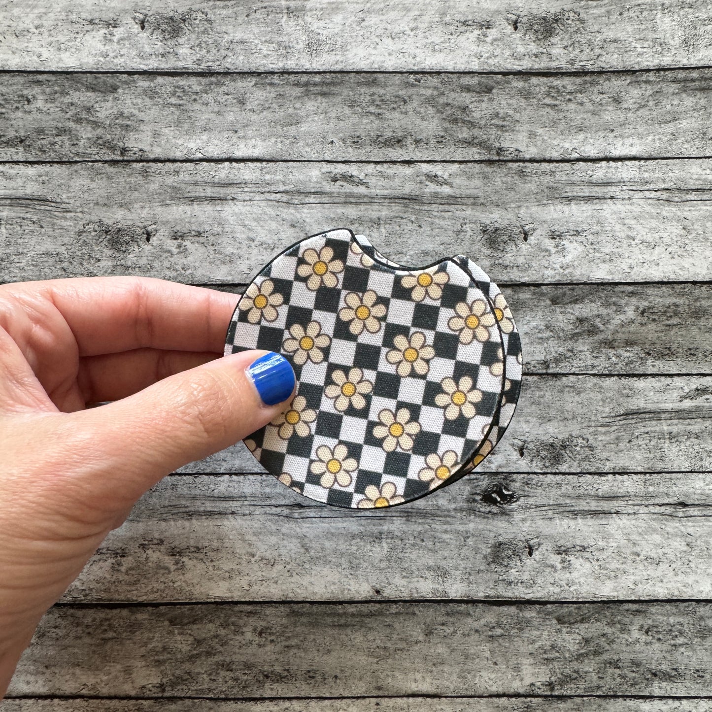Floral Checkered Neoprene Car Coaster