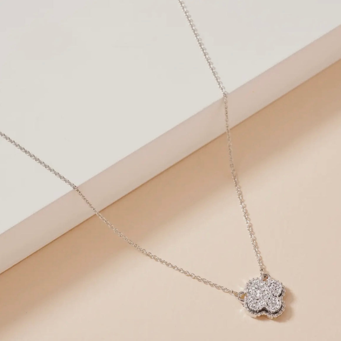 Silver Flower Charm Druzy Stone Necklace